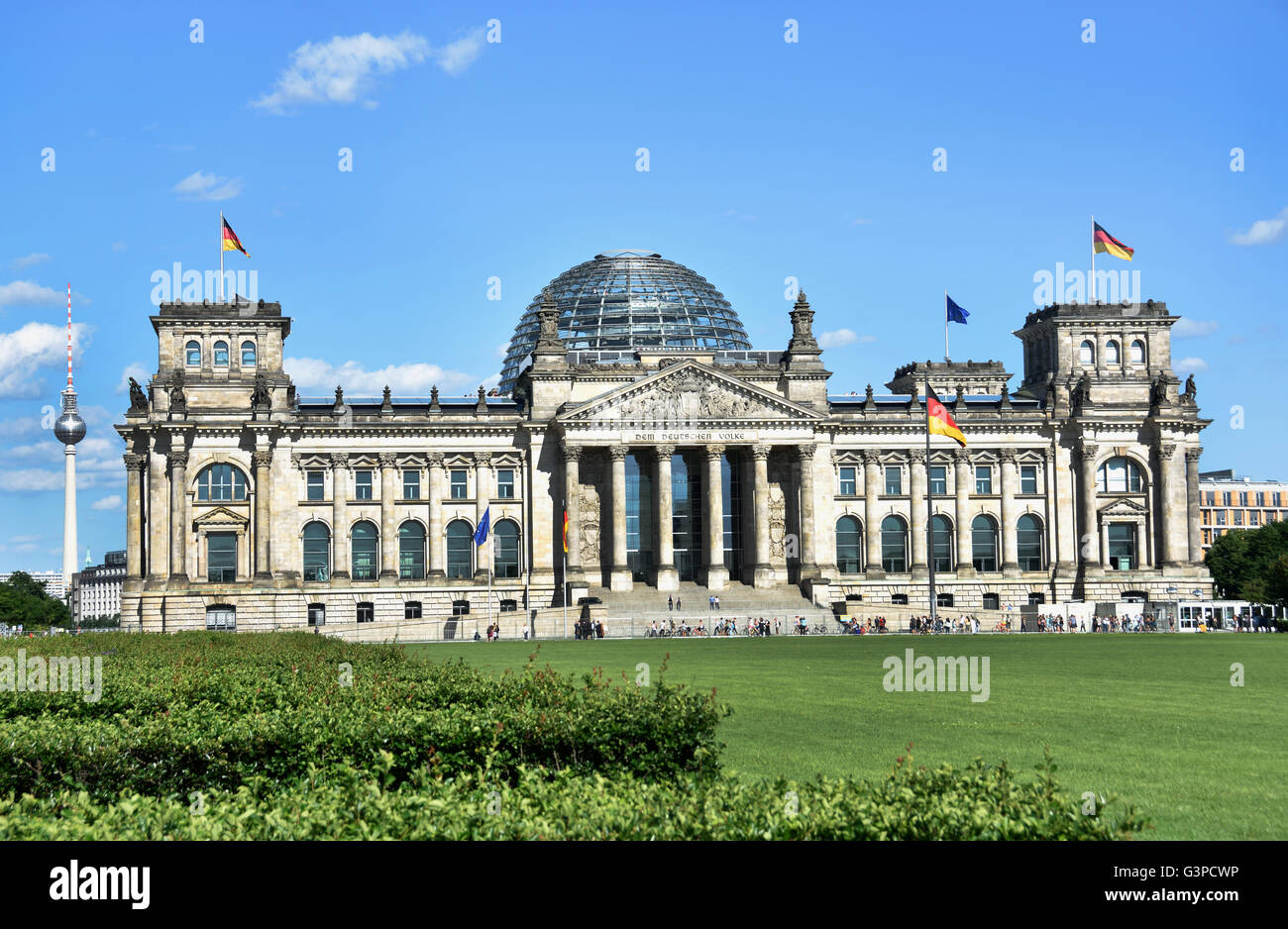 Reichstag, Reichstagsgebäude, Berlin qui abrite le Bundestag, la chambre basse du Parlement allemand, construit en 1894. Allemagne Banque D'Images