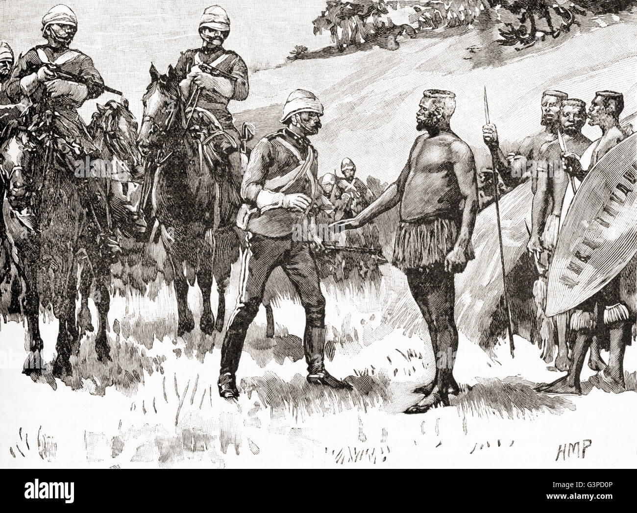 L'abandon de Cetewayo pour les Britanniques à la fin de la guerre, 1879 Anglo-Zulu. Cetshwayo kaMpande, ch. 1826 - 1884. Roi de la Zulu Kingdom et son chef pendant la guerre de 1879 Anglo-Zulu. Banque D'Images