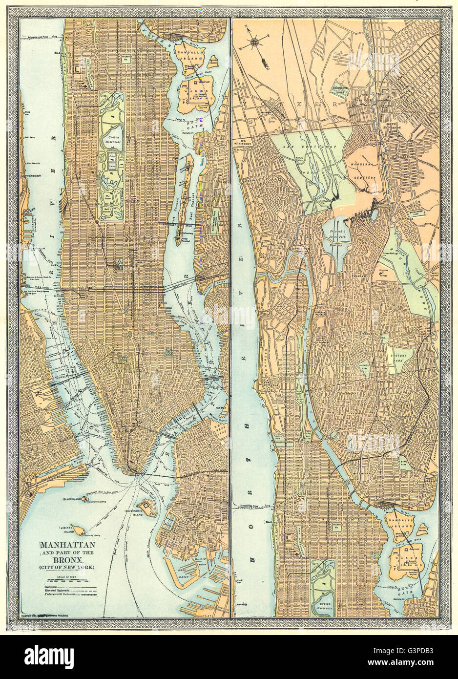 MANHATTAN town/city plan. Bronx. La ville de New York, 1907 carte antique Banque D'Images