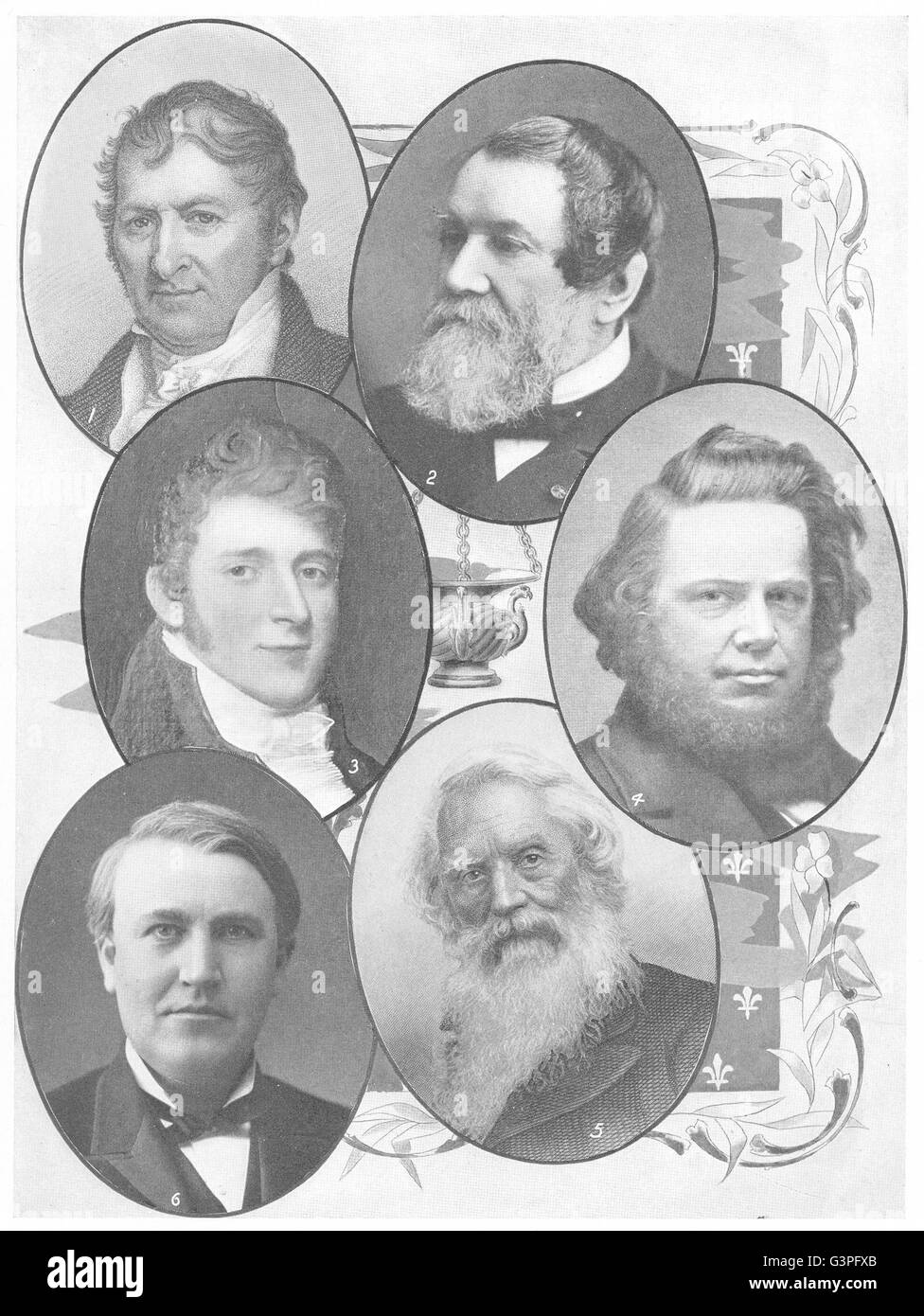 Les inventeurs américains : Whitney Cyrus McCormick Fulton Elias Howe, 1907 Edison Morse Banque D'Images
