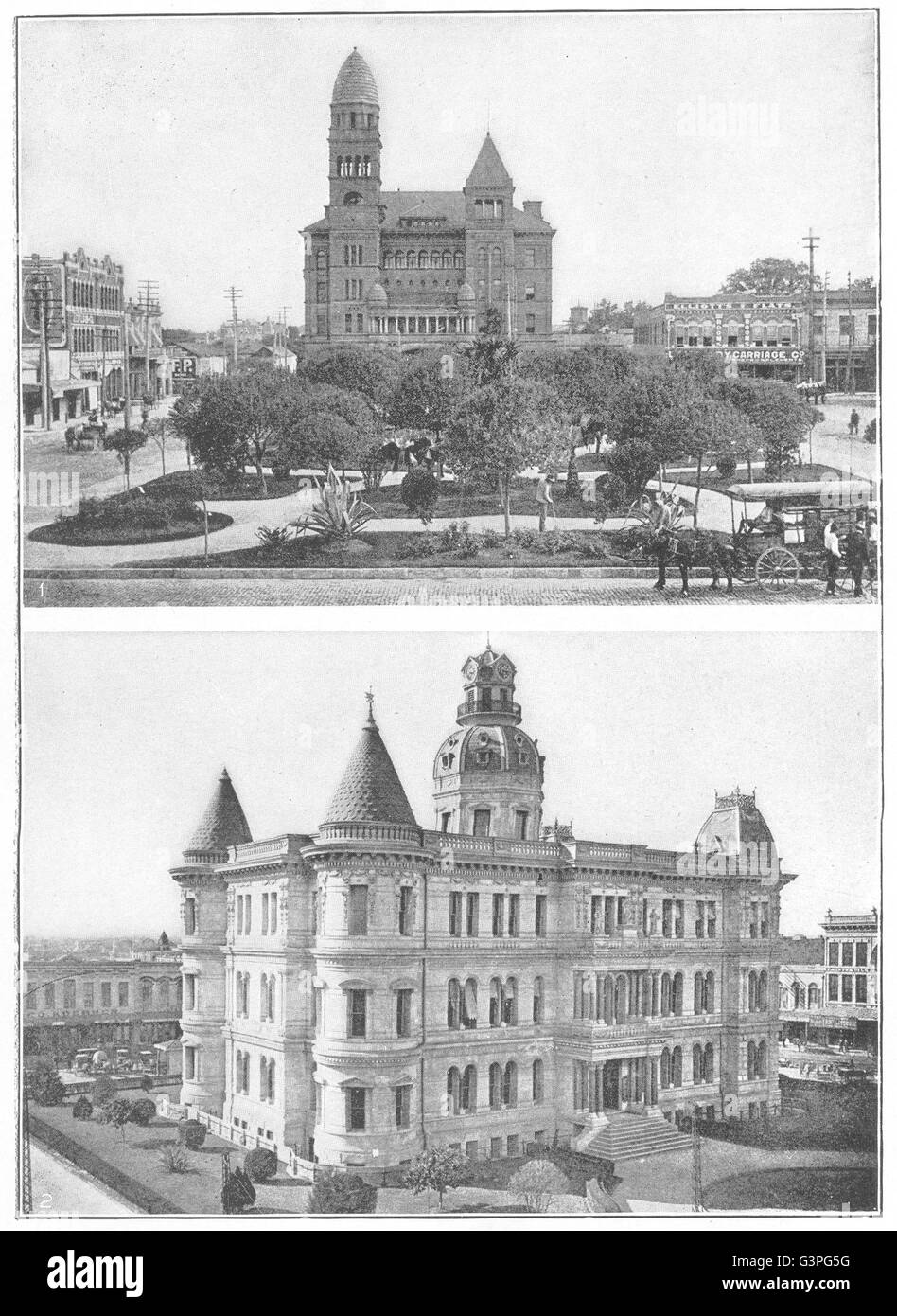 TEXAS : San Antonio ; 1 Court House & Plaza principale ; 2 ville Hall-Military, 1907 Banque D'Images