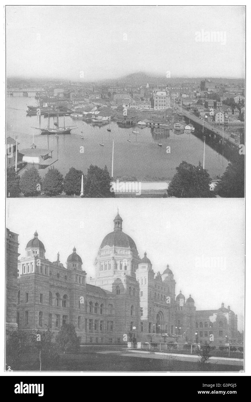 CANADA : Victoria, BC ; 1 d'édifices du Parlement ; 2, antique print 1907 Banque D'Images