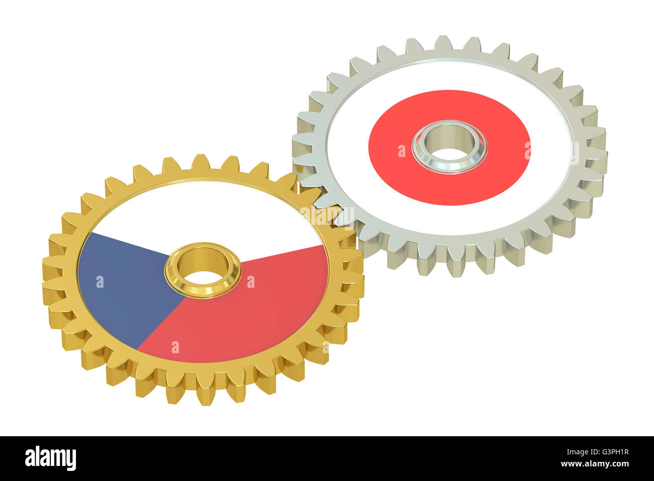 En République tchèque et au Japon les drapeaux sur les pignons d'un rendu 3D, isolé sur fond blanc Banque D'Images