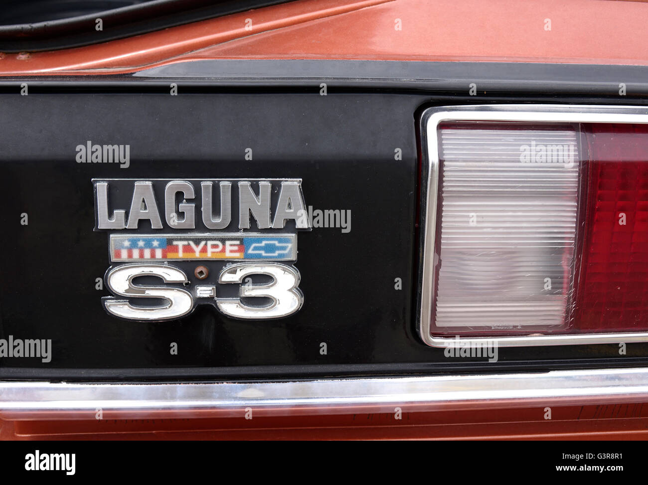 Gros plan d'une Chevrolet Chevelle Laguna Type S-3 monogramme arrière un classique de 1973 à 1976 Banque D'Images