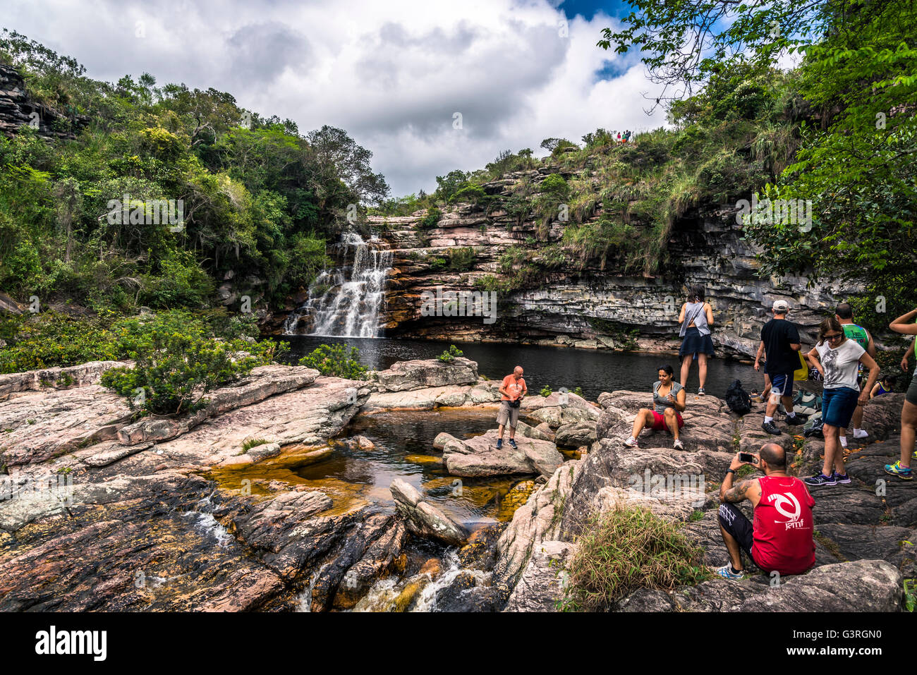 Poço do Diabo cascade et rivière Mucugezinho, Chapada Diamantina, Bahia, Brésil Banque D'Images