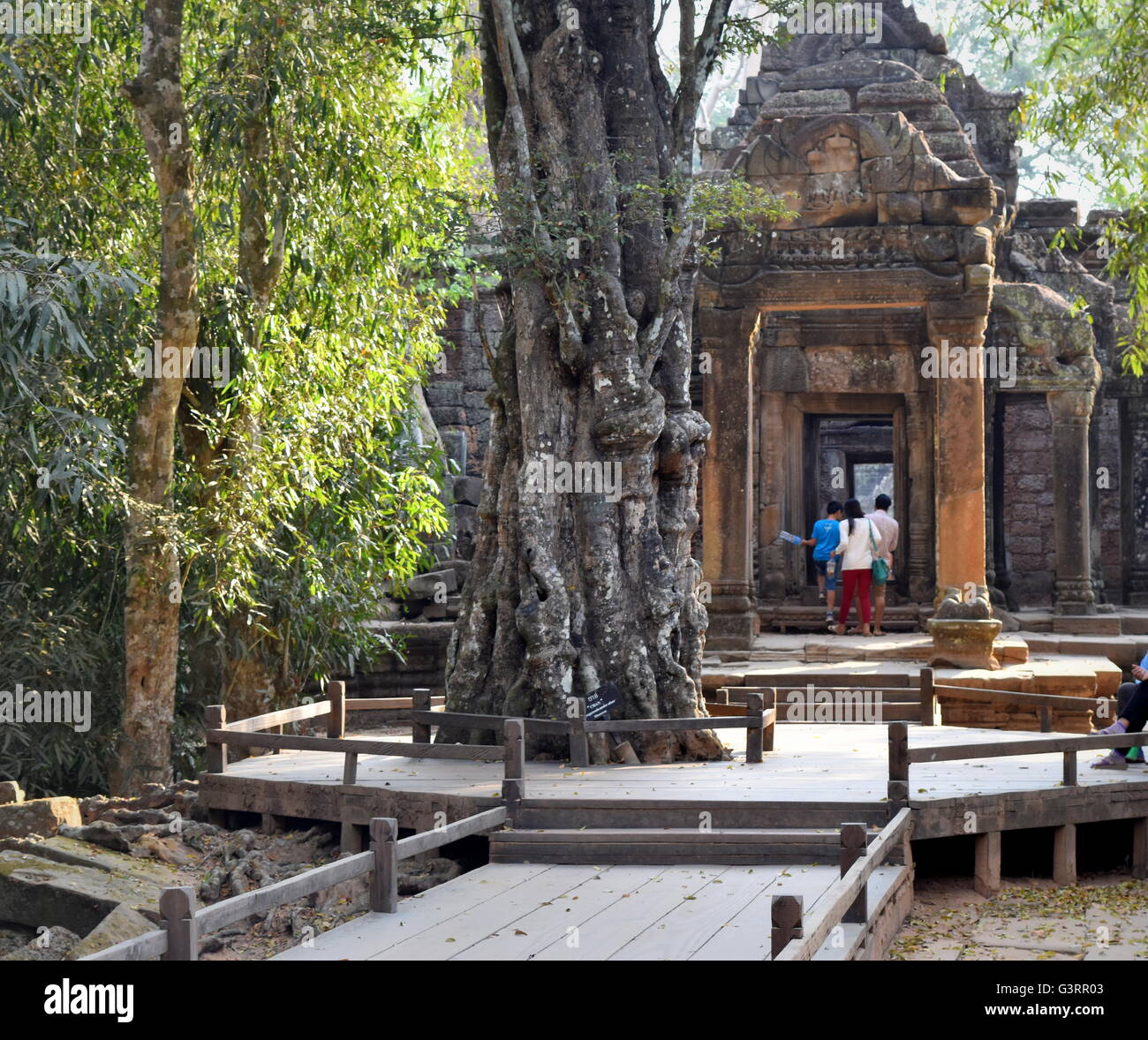 Porte d'entrée de Ta Prohm temple bouddhiste sacré dans les ruines d'Angkor du Cambodge complexe Banque D'Images