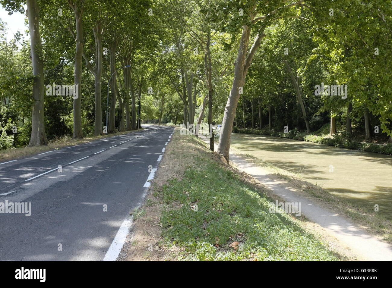 Canal du midi et la route D118 à Carcassonne France. Banque D'Images