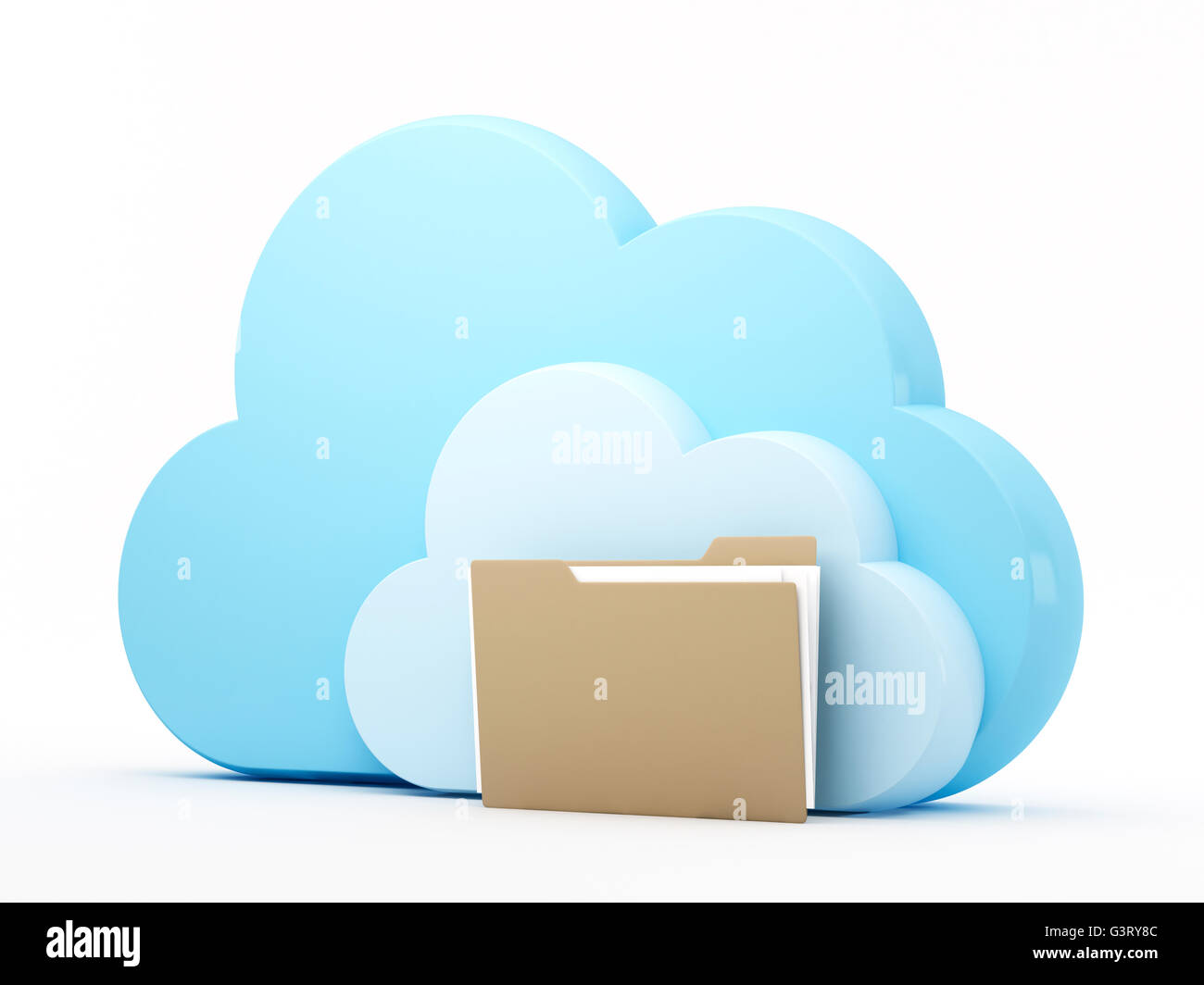 La technologie cloud computing. Dossier et nuage sur fond blanc. Banque D'Images