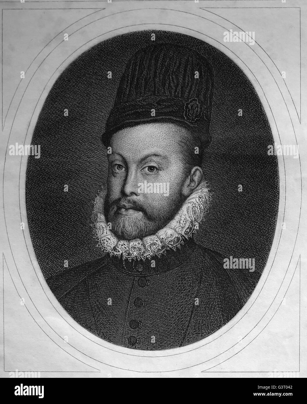 Philippe II (1527-1598). Le roi d'Espagne et de Naples. Portrait. La gravure. Histoire générale de l'Espagne, par Modesto Lafuente, 1879. Espagne Banque D'Images