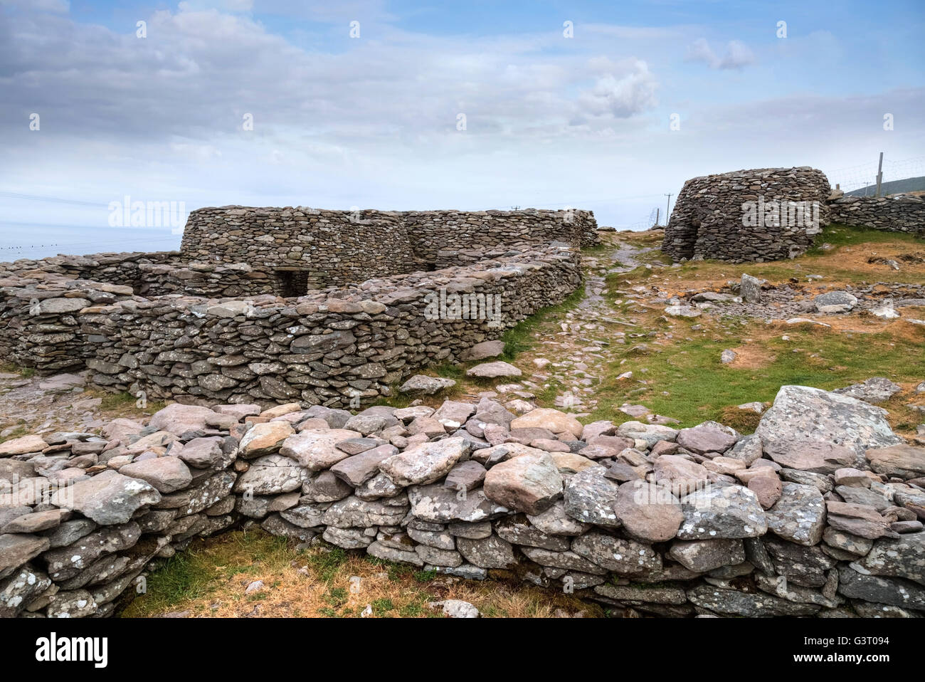 Beehive Huts, Fahan, péninsule de Dingle, Kerry, Irlande Banque D'Images