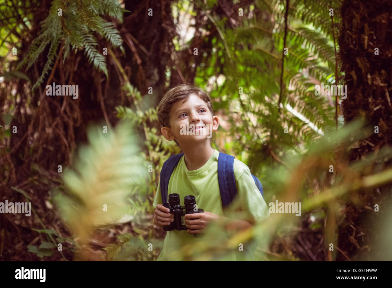 Petit garçon explorer dans la nature Banque D'Images
