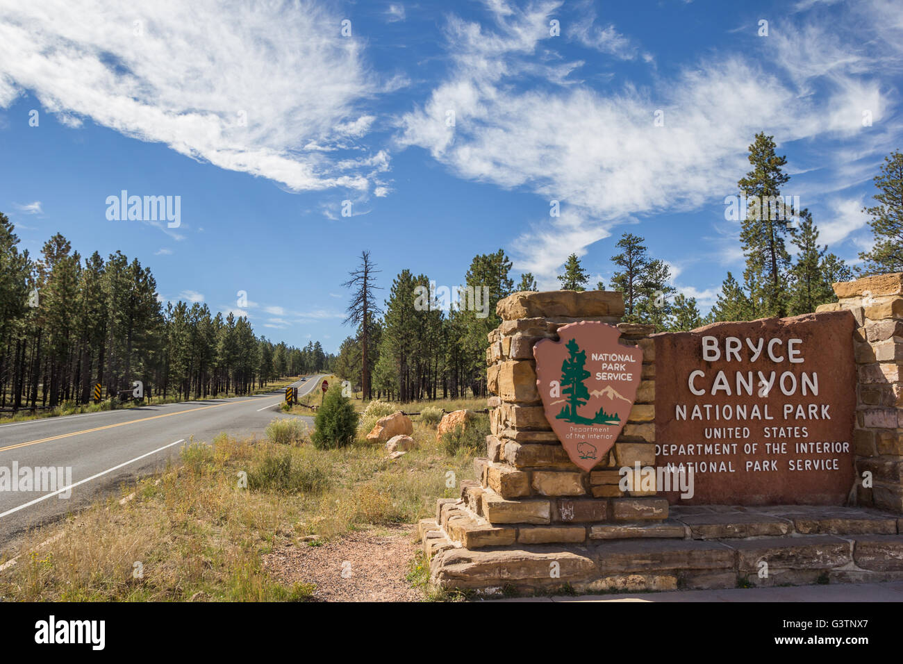 Panneau à l'entrée de Bryce Canyon National Park, Utah, USA Banque D'Images