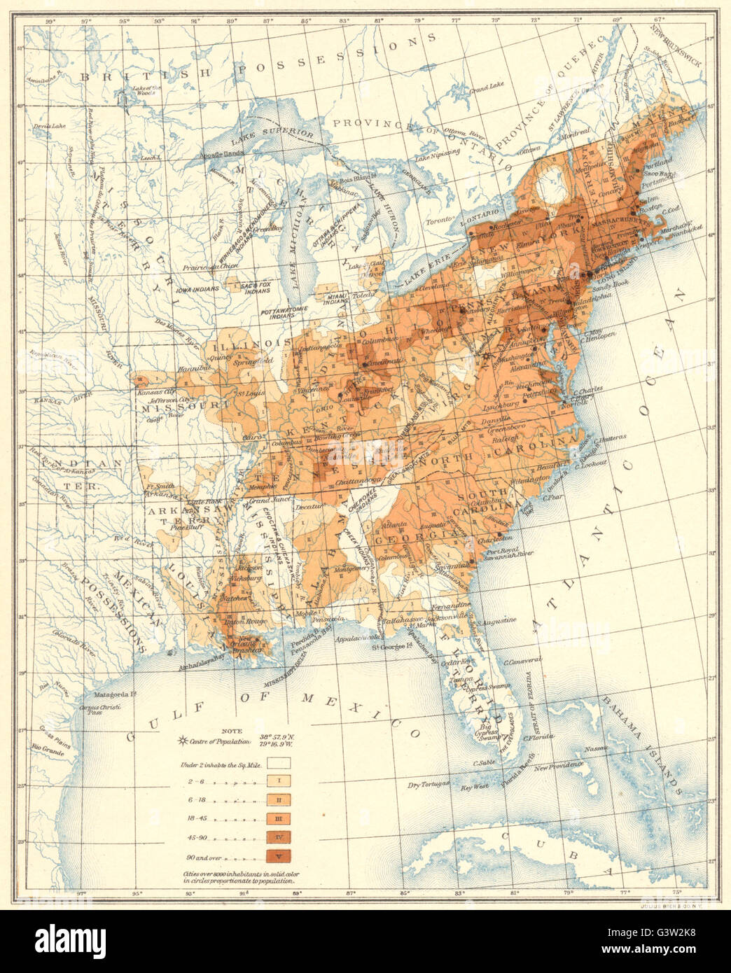 USA : répartition de la population à l'Est du 100e méridien : 1830, 1900 Ancien site Banque D'Images