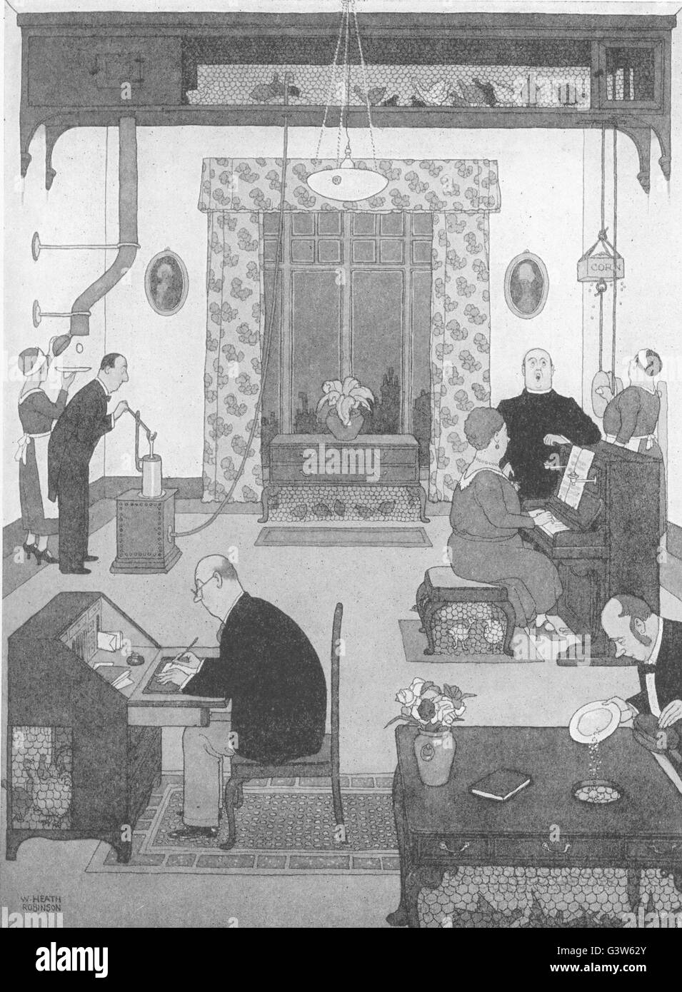 HEATH ROBINSON : comment la vie possible garder les poulets, top, vintage print 1920 Banque D'Images