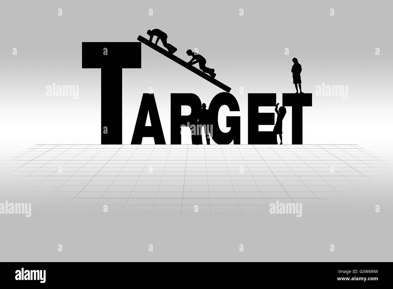 Mot de cible communication business notion de cible en silhouette. Banque D'Images