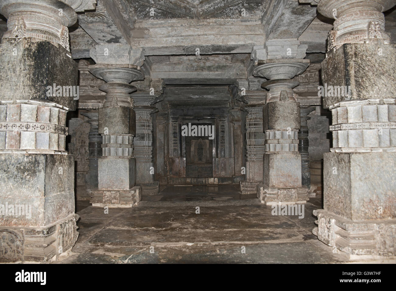 Intérieur du temple principal, adinatha, bsadi basadi halli, Karnataka, Inde. Banque D'Images