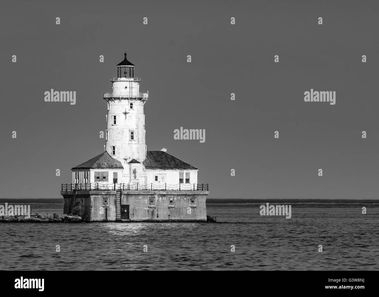 Harbour Light Chicago sur le lac Michigan en noir et blanc Banque D'Images