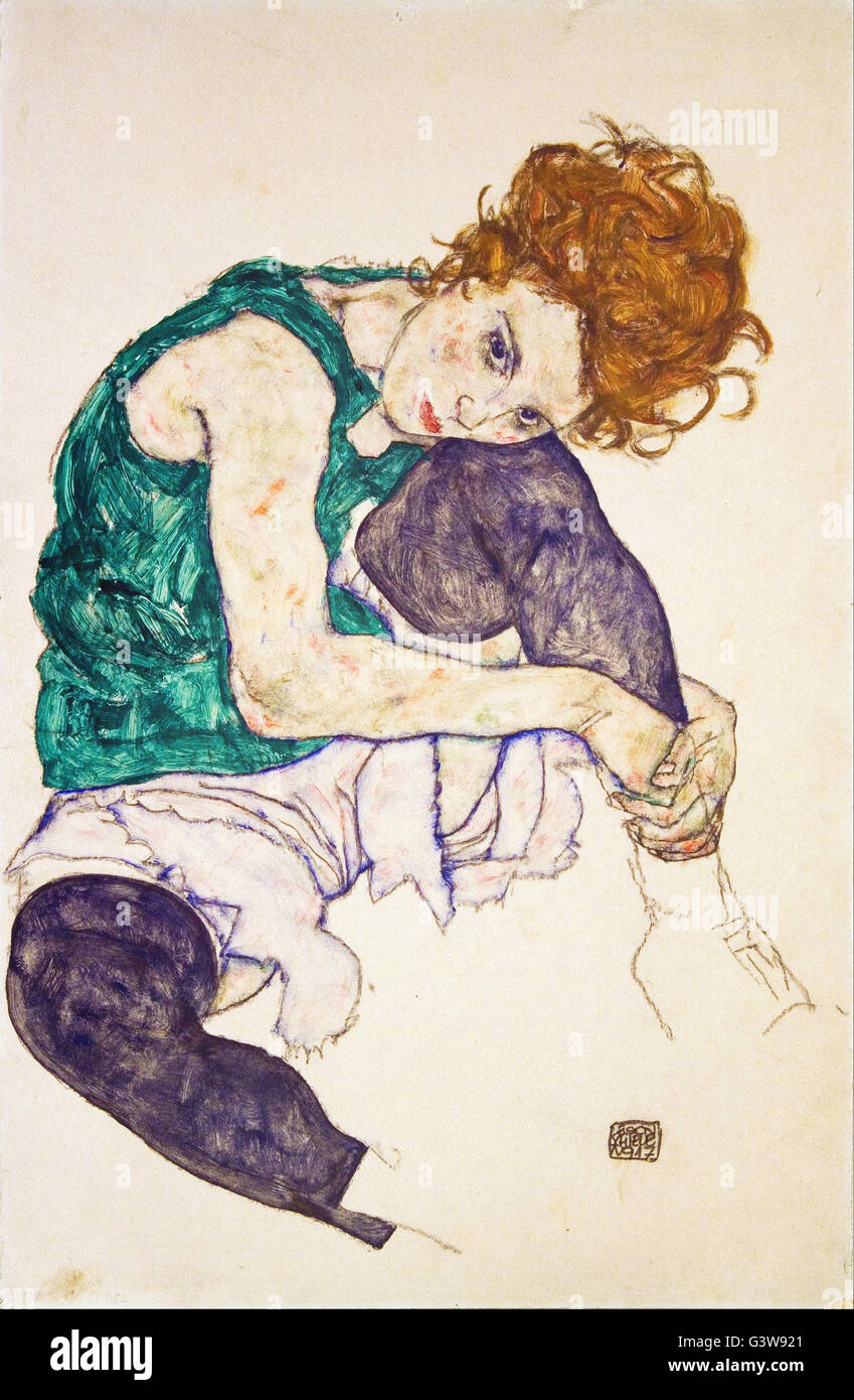Egon Schiele - Femme assise avec les jambes établi (Adele Herms) Banque D'Images