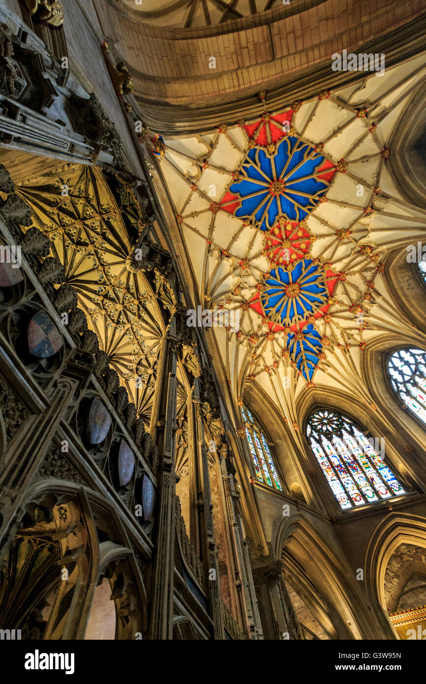 Le plafond voûté décoré de l'abbaye de Tewkesbury, en Angleterre Banque D'Images