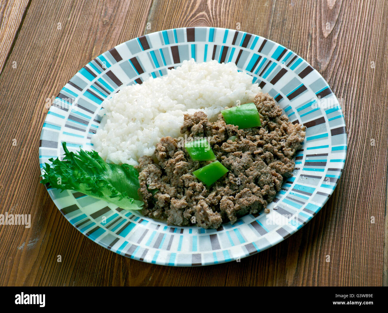 Picadillo a la habanera .Cuba Cocina - la viande hachée avec le riz sur le peuple cubain Banque D'Images