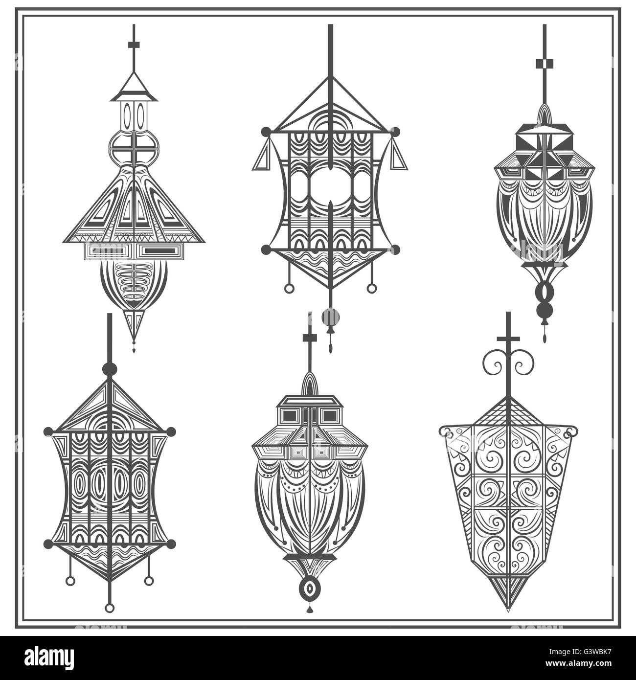 Ensemble de lumières ornement ethniques en noir et blanc couleur Illustration de Vecteur