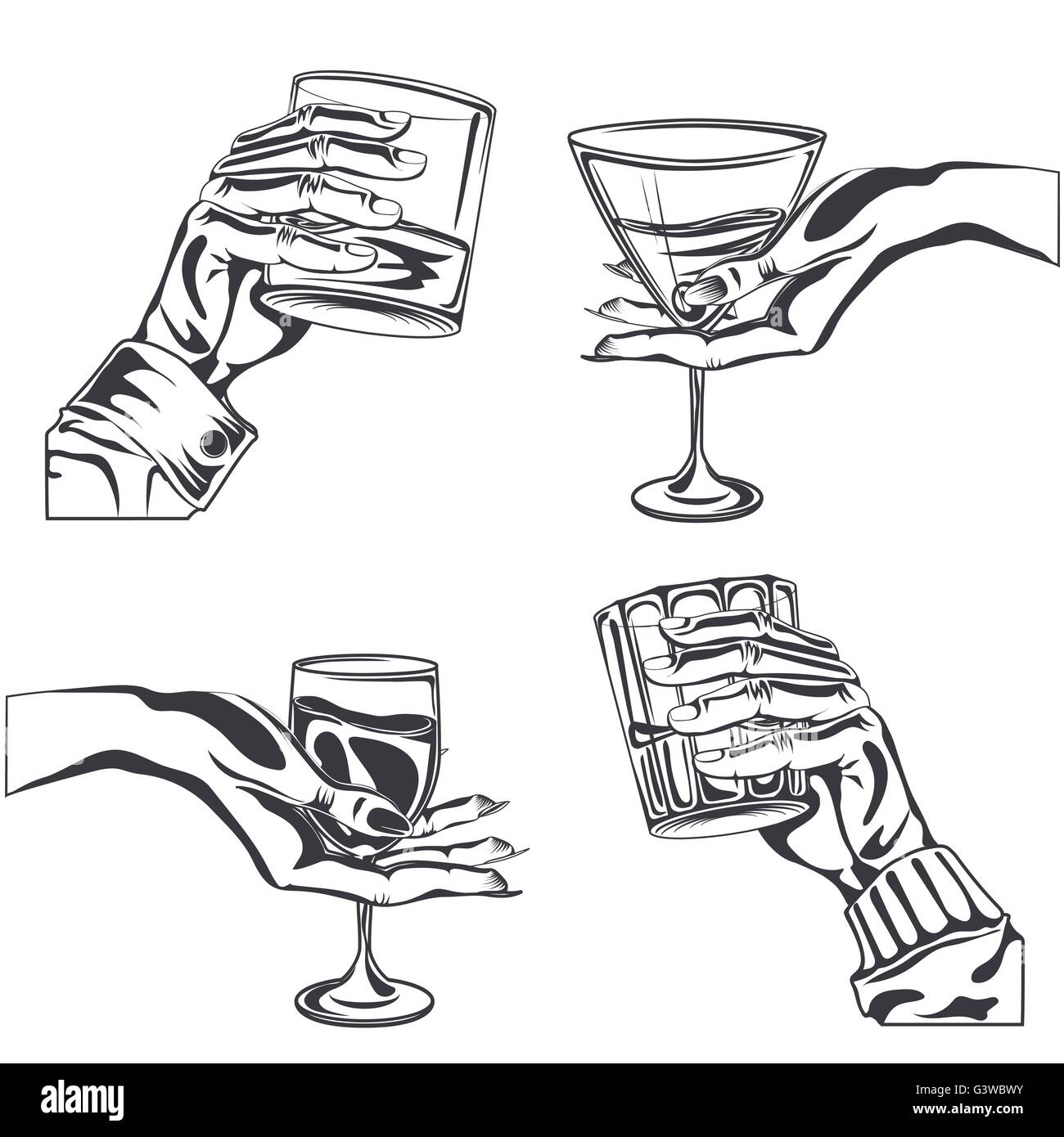 Homme Femme hand holding glass verre alcool Illustration de Vecteur
