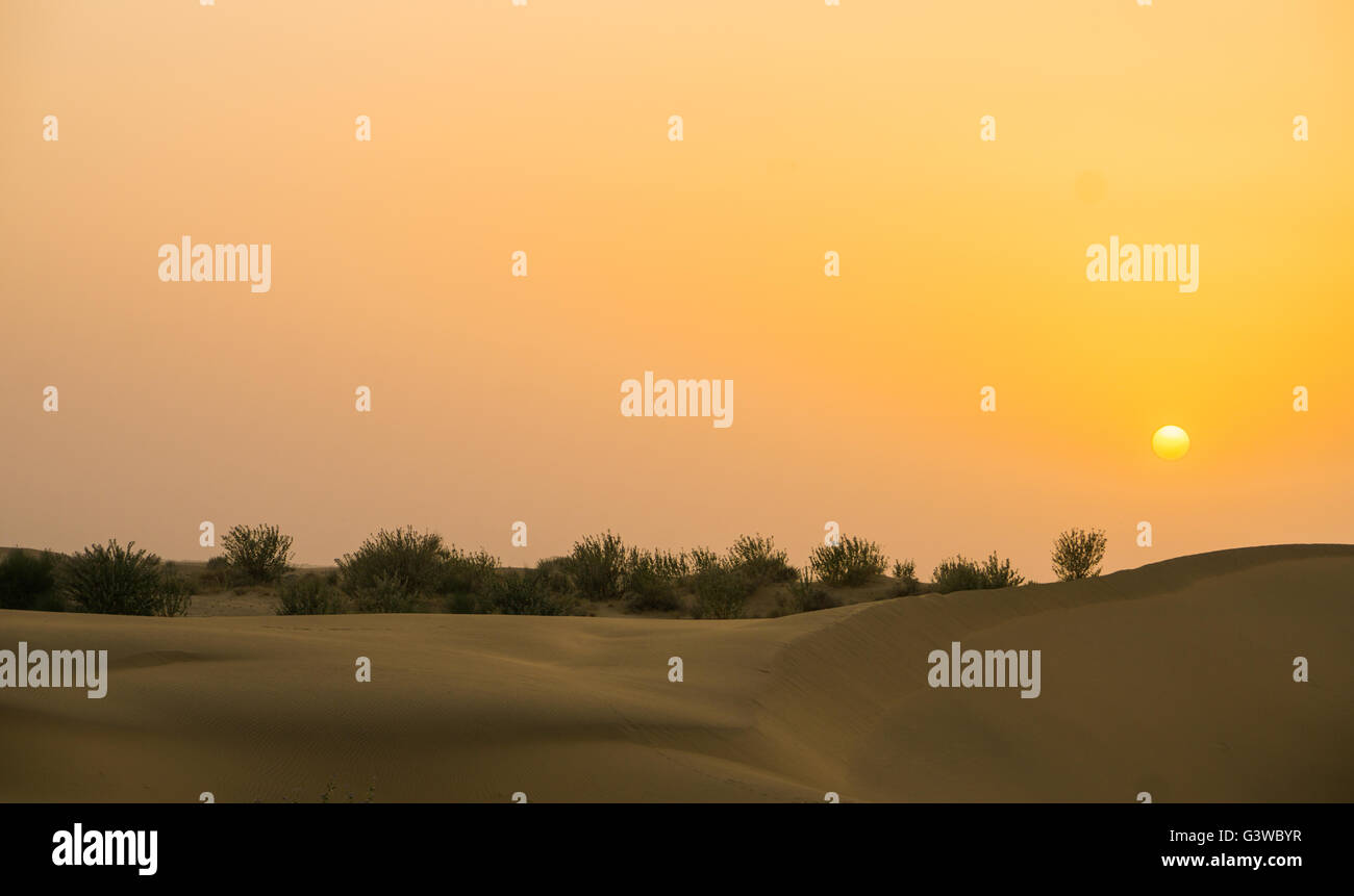 Coucher du soleil dans le désert de Thar Banque D'Images