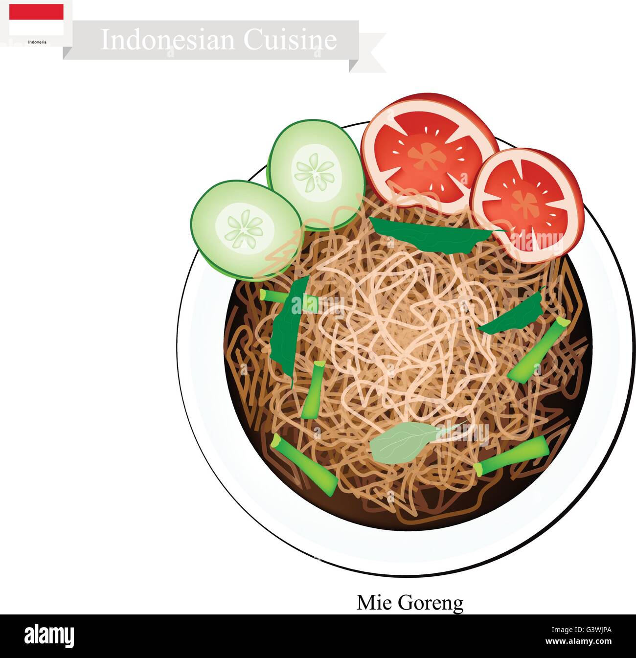 La cuisine indonésienne, Mie Goreng ou nouilles frites traditionnelles. L'un des plats les plus populaires en Indonésie. Illustration de Vecteur