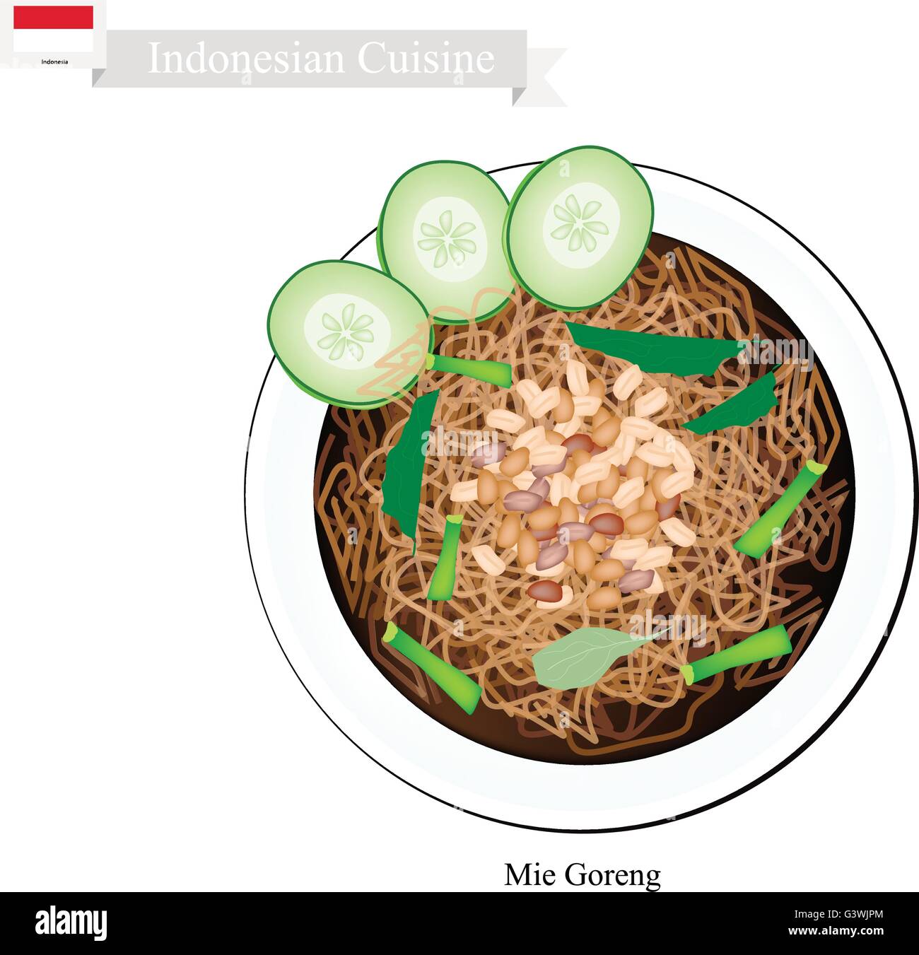 La cuisine indonésienne, Mie Goreng ou traditionnelles Nouilles sautées. L'un des plats les plus populaires en Indonésie. Illustration de Vecteur