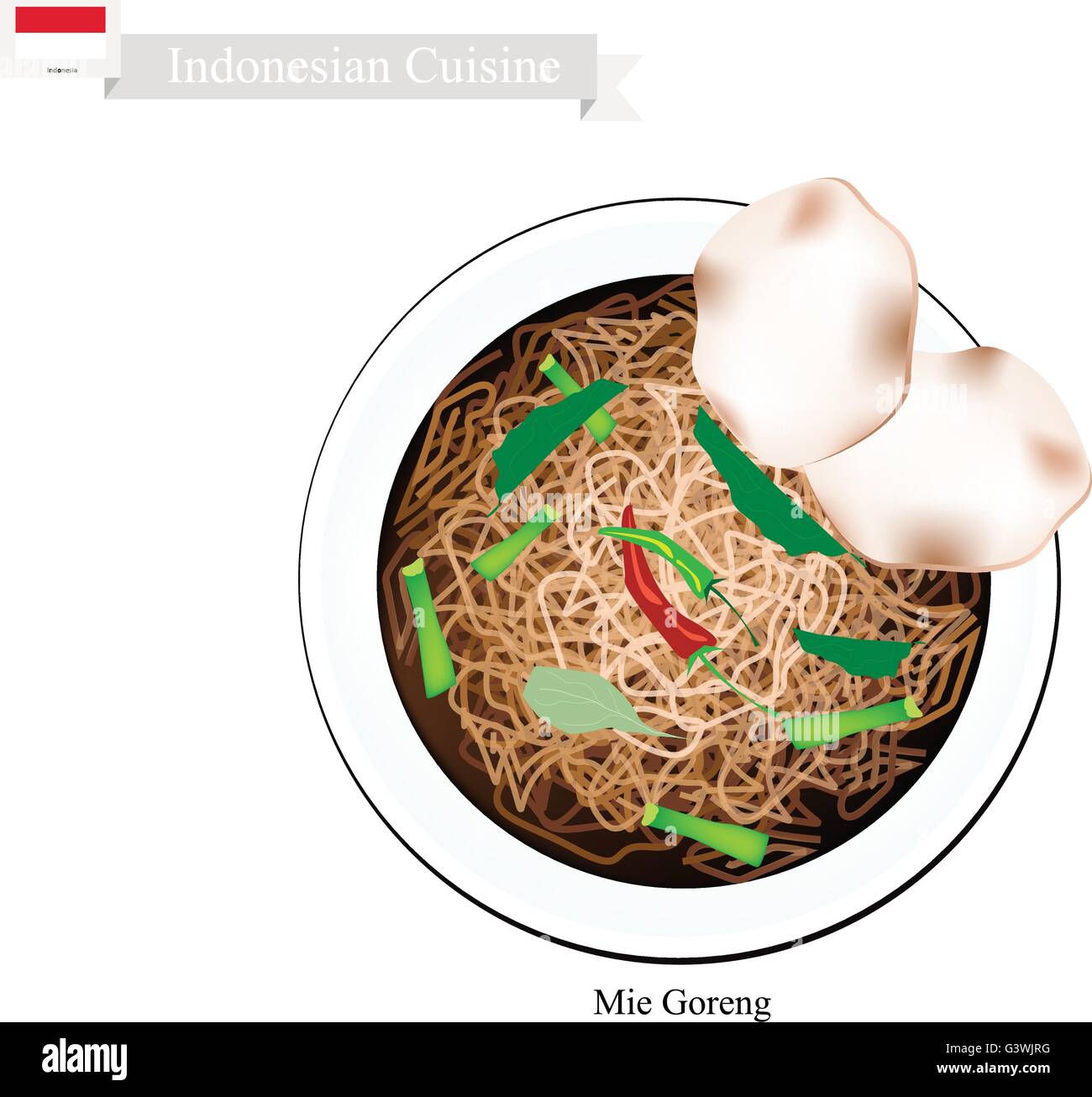 La cuisine indonésienne, Mie Goreng ou traditionnelles nouilles frites avec de la viande. L'un des plats les plus populaires en Indonésie. Illustration de Vecteur