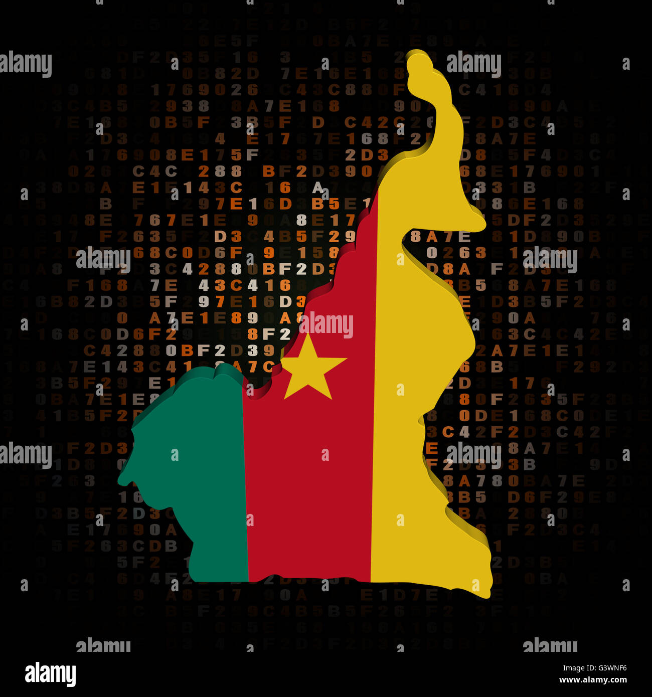 Cameroun carte drapeau sur code hex illustration Banque D'Images