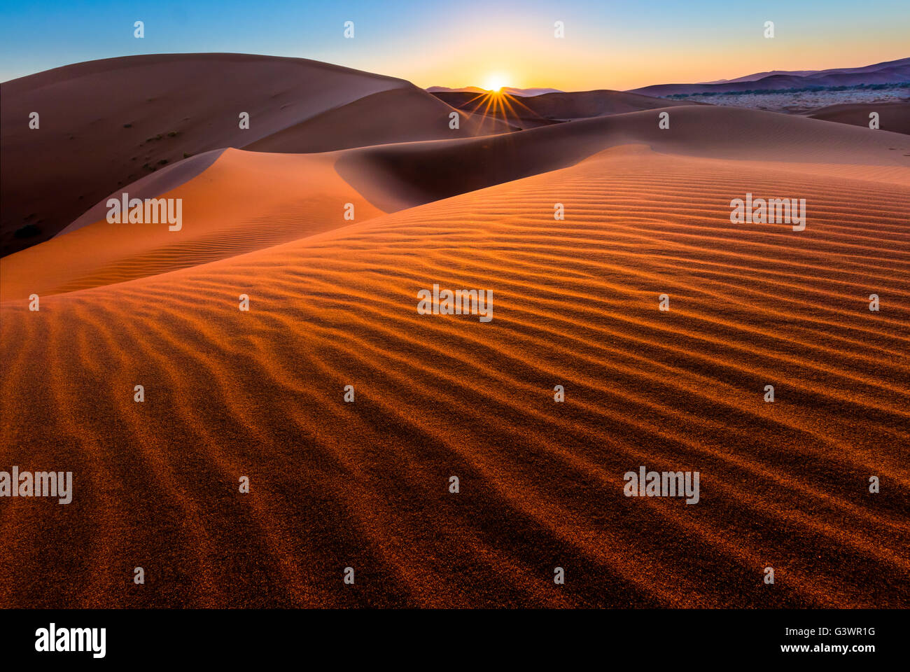 Sossusvlei est un sel et de l'argile pan entouré de hautes dunes rouges, situé au dans le parc national du Namib-Naukluft Namibie Banque D'Images