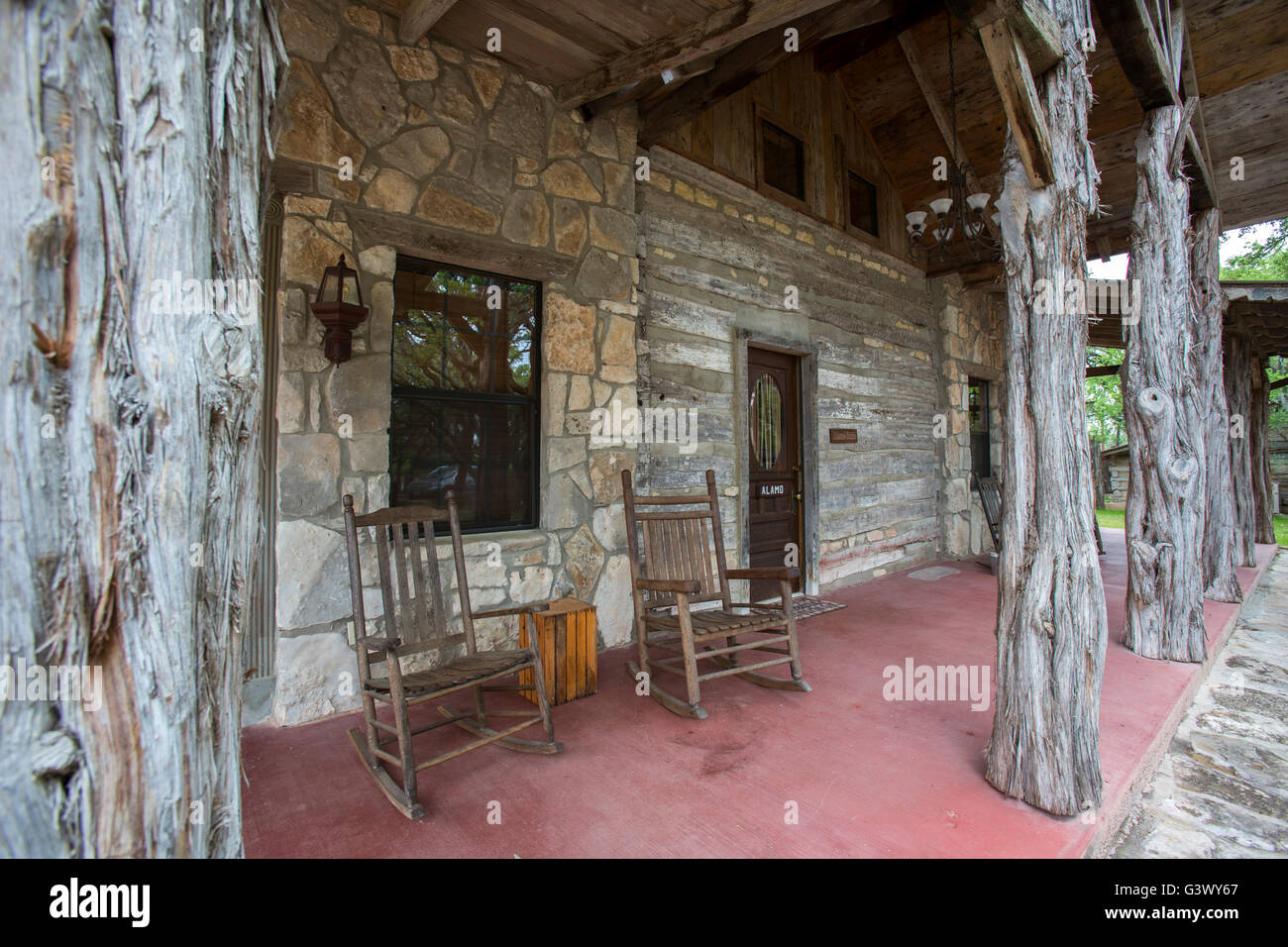 Log cabin sur ranch au Texas Banque D'Images