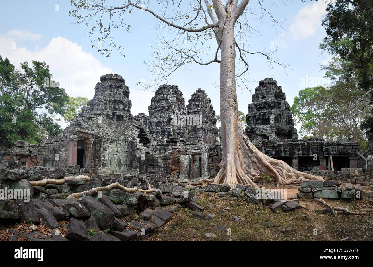 Banteay Kdei antiques ruines temple bouddhiste, Angkor, Cambodge Banque D'Images