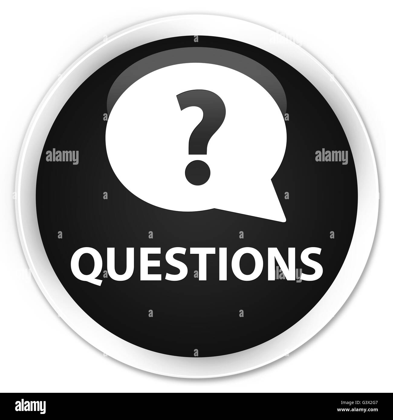 Questions (icône bulle) isolé sur le bouton rond noir premium abstract illustration Banque D'Images