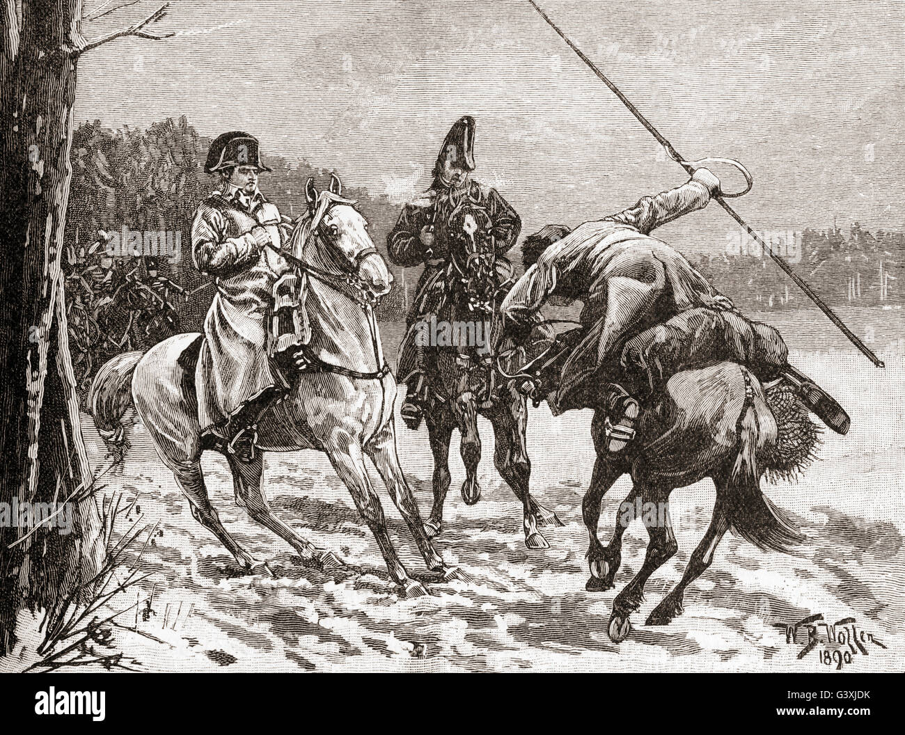 La tentative de cosaques russes pour capturer Napoléon Bonaparte à la bataille de Toulouse, France, 1814. Banque D'Images