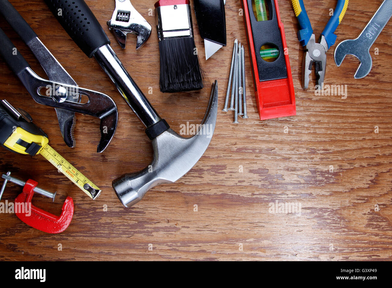 Outils de travail sur bois assortis Banque D'Images