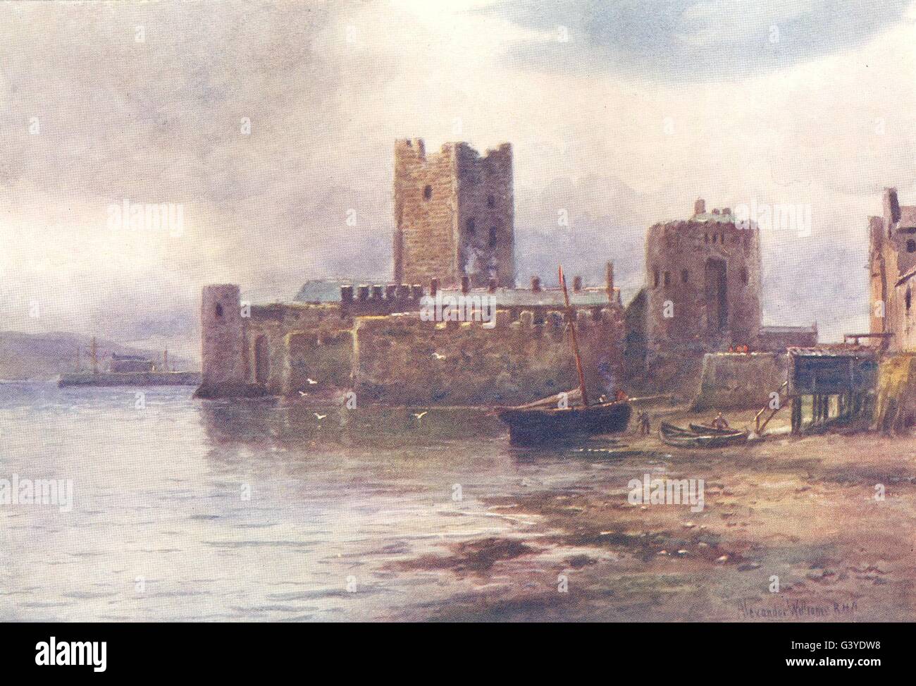 Irlande : Carrickfergus Castle, Belfast Lough, antique print 1908 Banque D'Images