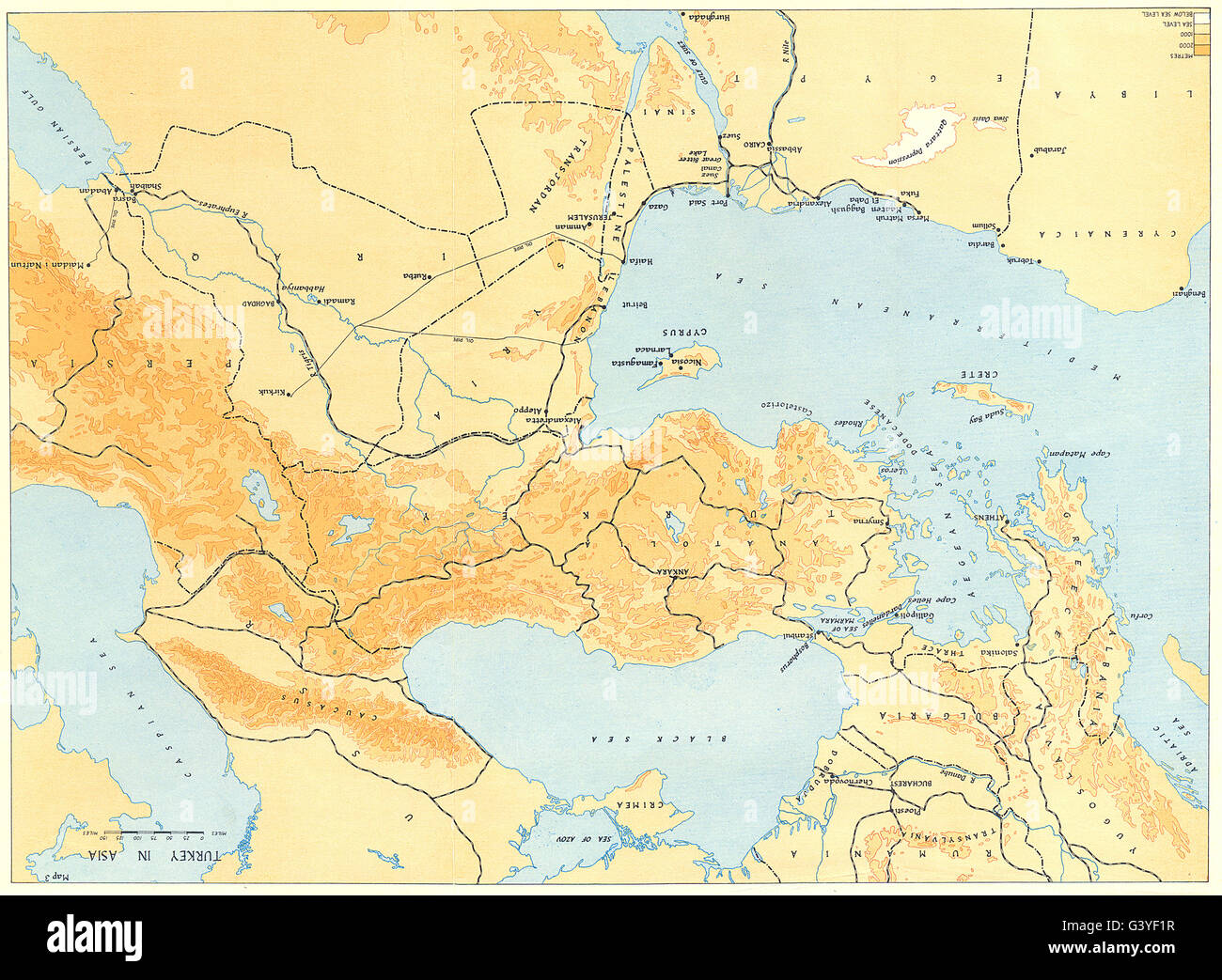 Turquie : l'Est de la Méditerranée Moyen-Orient Caucase. WW2, 1954 carte vintage Banque D'Images