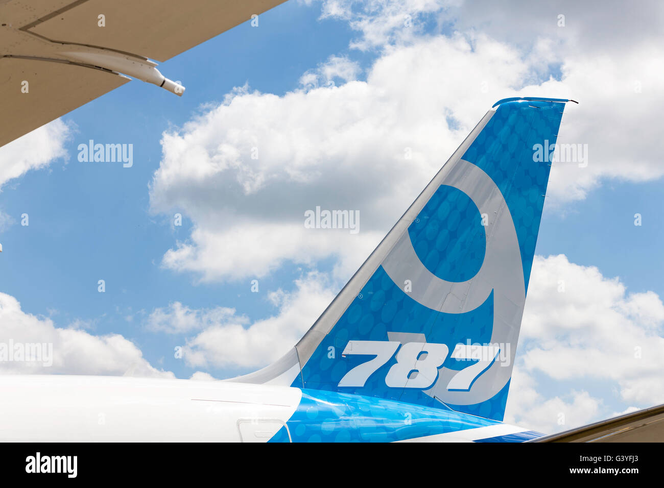 Boeing 787-9 "Dreamliner" des avions de ligne commerciaux N789EX afficher au Farnborough International Airshow. Banque D'Images