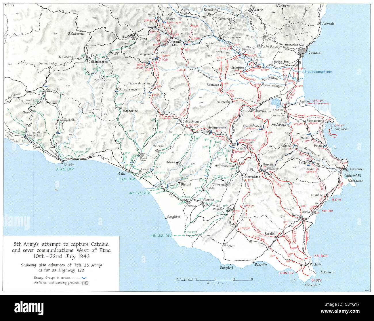 Italie : Débarquement allié en Sicile en juillet 1943 : 8ème Armée Catane Etna, 1973 Ancien site Banque D'Images