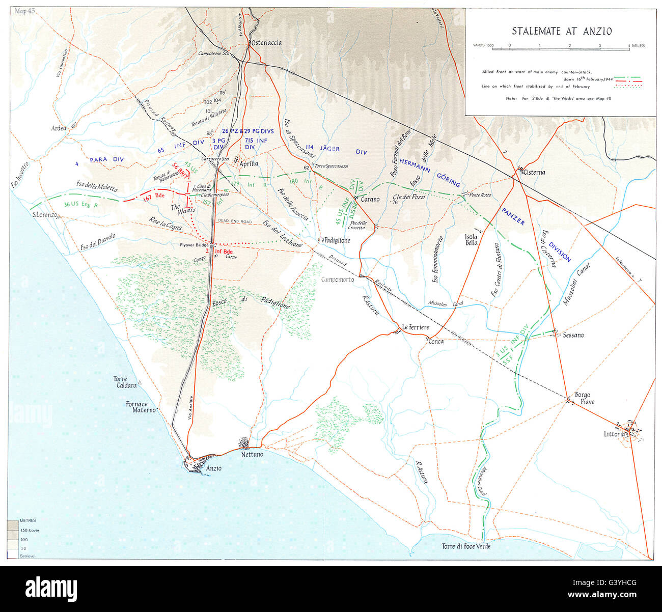 Italie : contre-offensive allemande à Anzio (Feb-March 1944) : l'impasse, 1973 map Banque D'Images