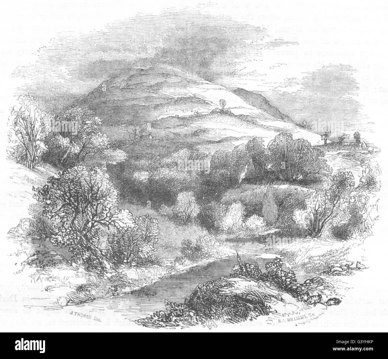 Le DERBYSHIRE : Sur la Derwent, près de Ashopton, antique print 1850 Banque D'Images