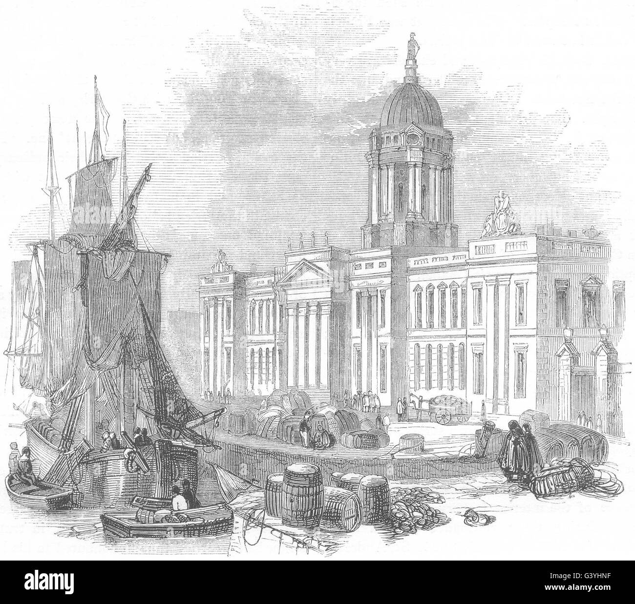 Irlande : La coutume-house, Dublin, antique print 1850 Banque D'Images