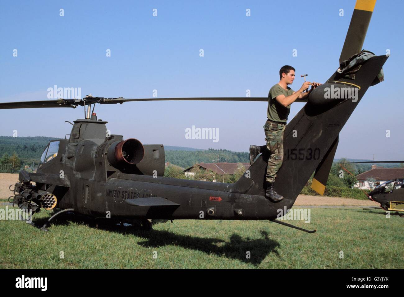 L'hélicoptère d'attaque antichar de l'armée américaine 'Cobra' lors des exercices de l'OTAN en Allemagne Banque D'Images