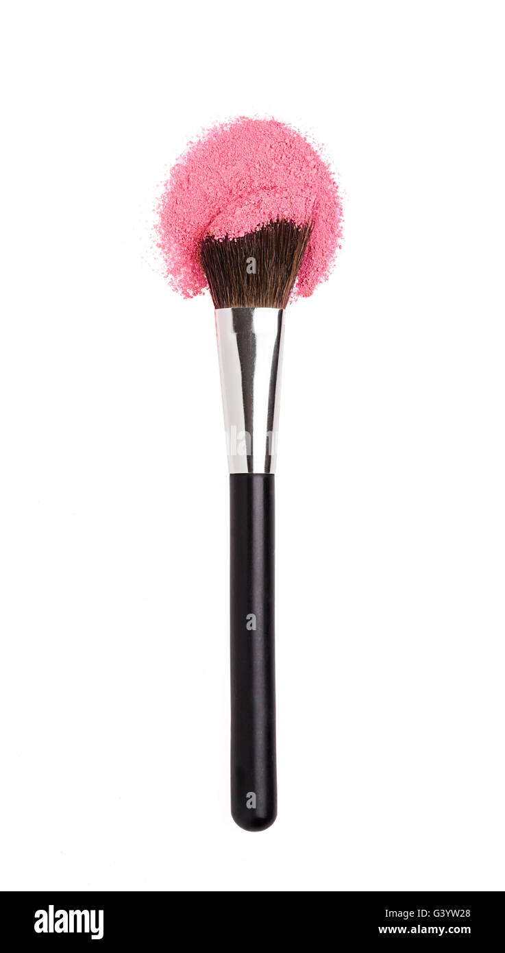 Pinceau de maquillage de poudre. Fondation cosmétique,joue, et de l'ombre à paupières couleurs. Banque D'Images
