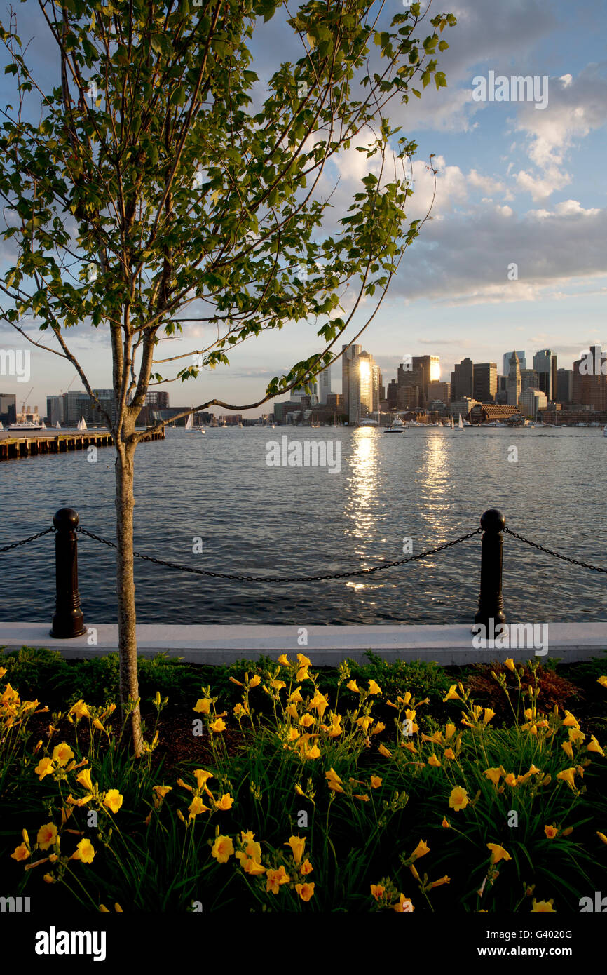 East Boston waterfront, le port de Boston, Skyline Banque D'Images
