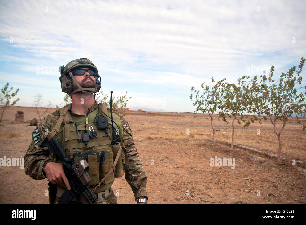 Un membre de la force de coalition a l'air d'appui aérien en Afghanistan. Banque D'Images