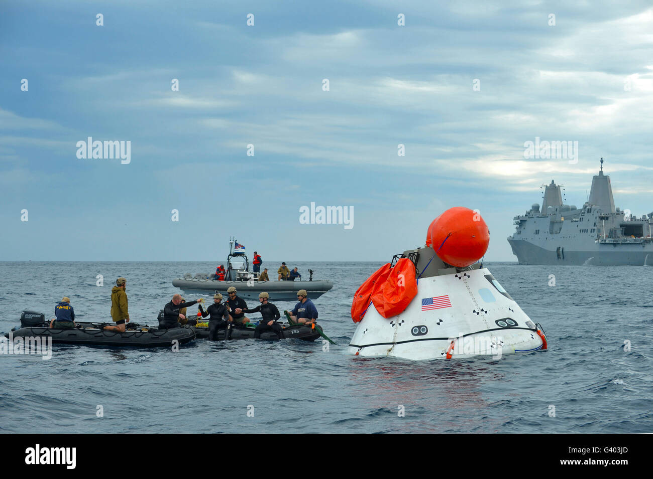 Récupération de l'équipage d'Orion module. Banque D'Images