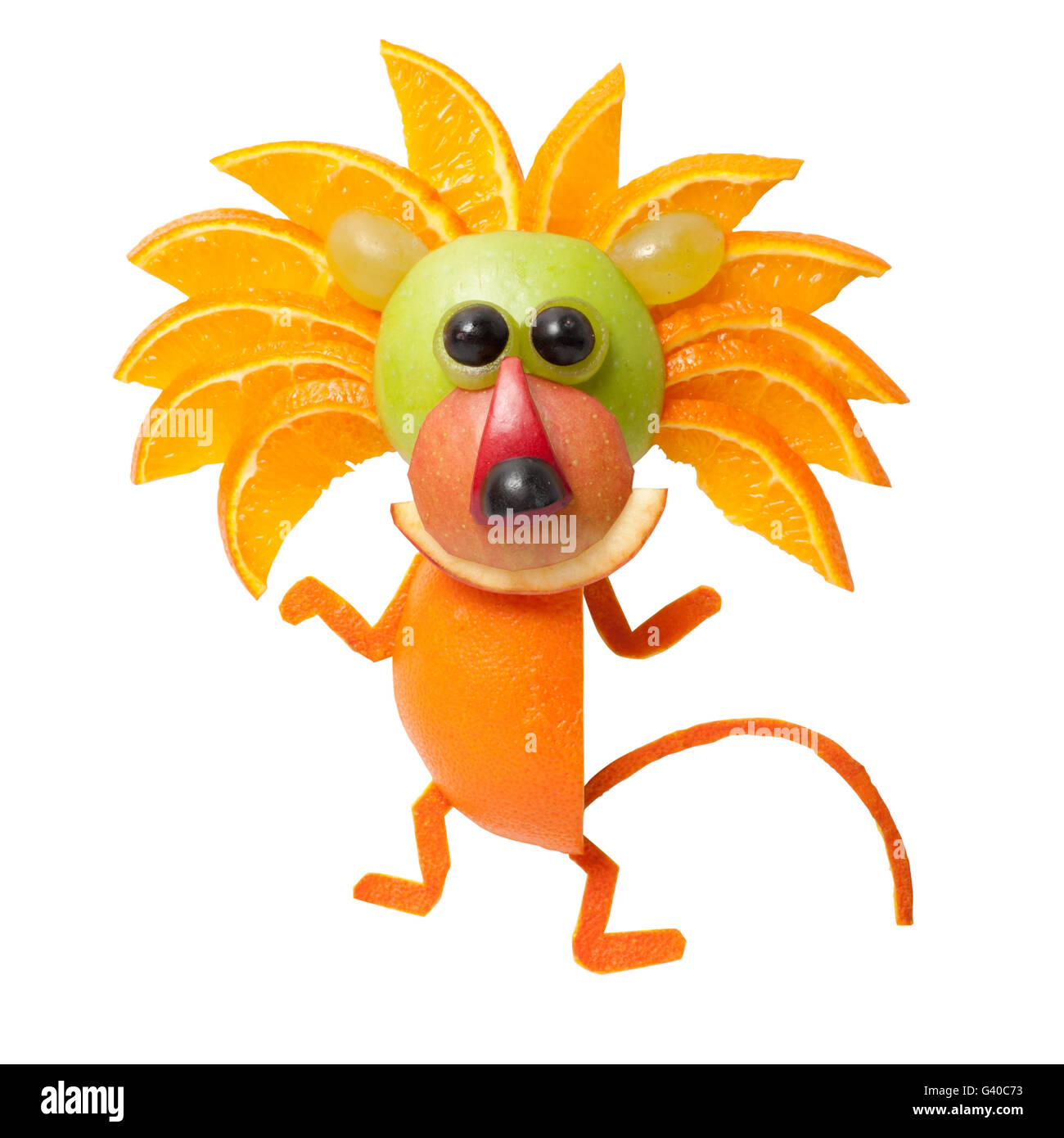 Lion danse faite d'orange sur fond isolé Banque D'Images